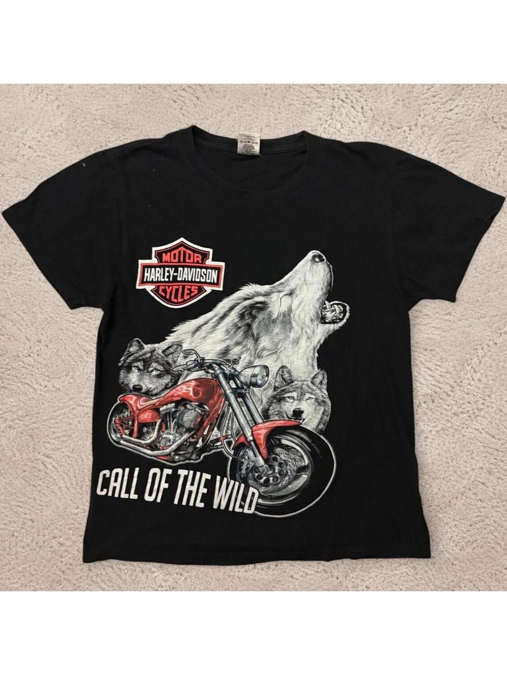 vintage wolf 1990s Harley Davidson black cotton t-shirt